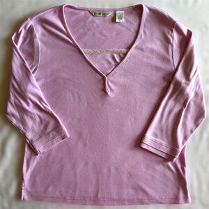 Drapers & Damons Baby Pink Henley Top Lace Trim Sz L‎ Coquette Fairy Y2K Indie